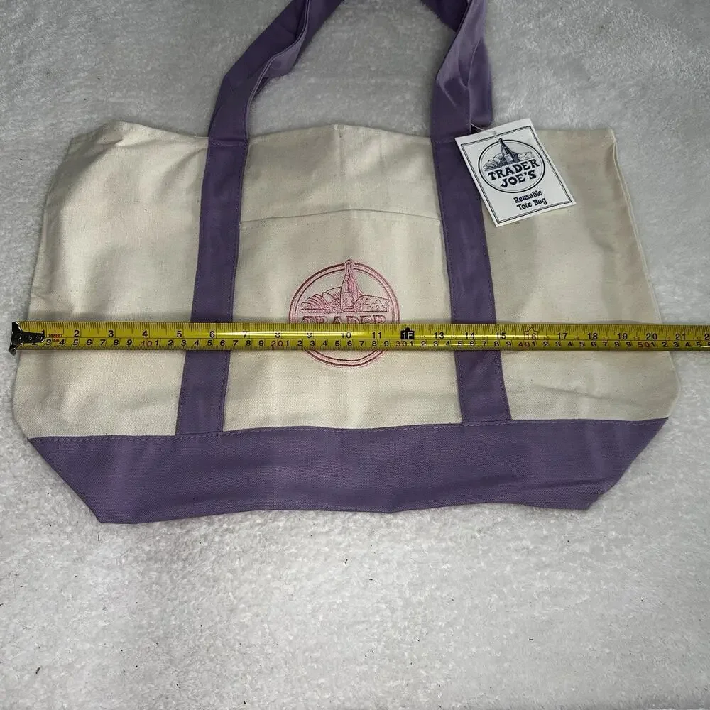 Trader Joe's Large Lavender Canvas Reusable Shopping Bag Tote - Brand New! - Picture 2 of 3